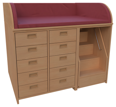 Wickelkommode mit Treppe und 10 Schubläden